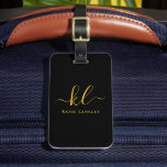 Personalized Custom Elegant Script Black Gold Luggage Tag<br><div class="desc">An elegant modern style black and gold luggage tag to help identify your belongings. Great for attaching to your luggage,  laptop bag,  golf bag,  carry-on,  and backpack. This product also makes a lovely gift for birthdays,  graduations,  bridal showers,  weddings,  and more.</div>
