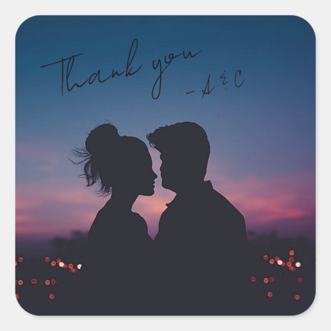 Personalized Custom Engagement Photo Thank You  Sq Square Sticker (Front)