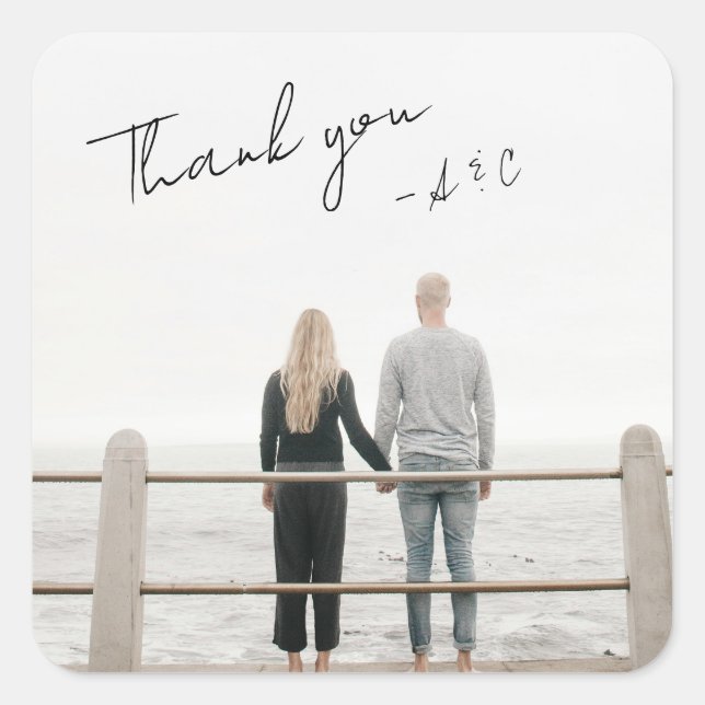 Personalized Custom Engagement Photo Thank You Square Sticker (Front)