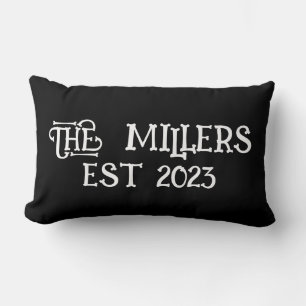 PERSONALIZED CUSTOM FAMILY NAME BLACK LUMBAR PILLOW