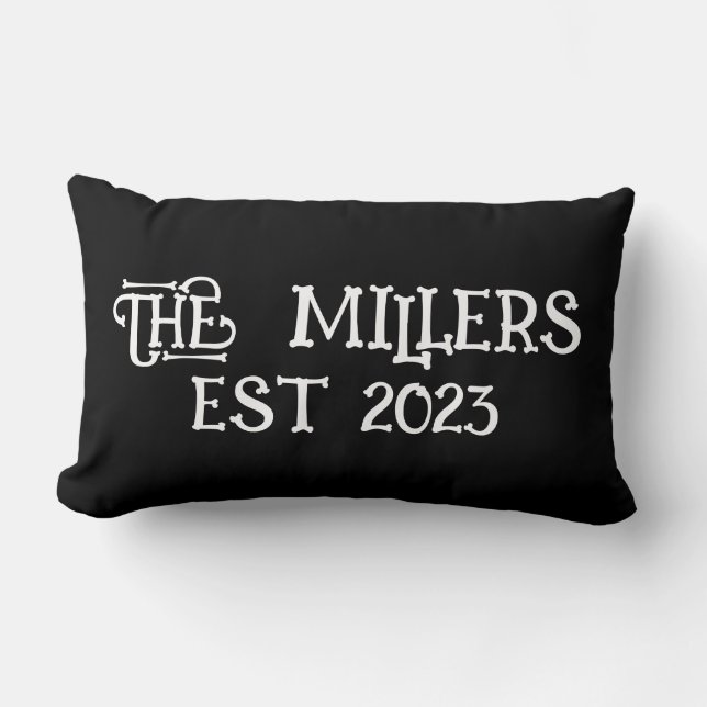 PERSONALIZED CUSTOM FAMILY NAME BLACK LUMBAR PILLOW (Front)