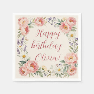 Personalized Custom Floral Happy Birthday Napkin