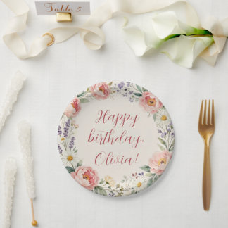 Personalized Custom Floral Happy Birthday Plate