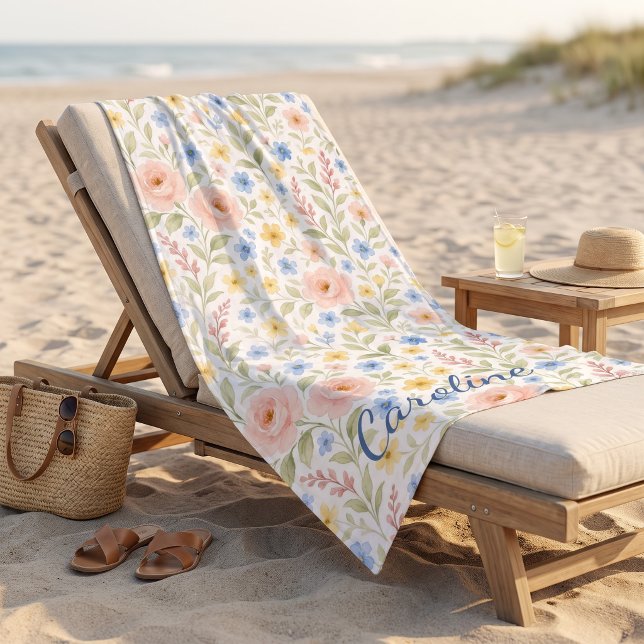 Personalized Custom Fun Classy Floral Art Pattern Beach Towel (Creator Uploaded)
