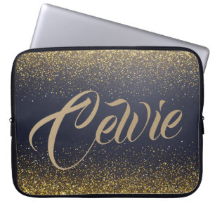 Personalized Custom Gold Glitter   Laptop Sleeve