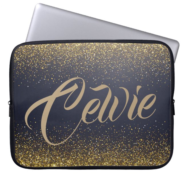 Personalized Custom Gold Glitter | Laptop Sleeve (Front)