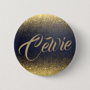Personalized Custom Gold Glitter   Pin Button