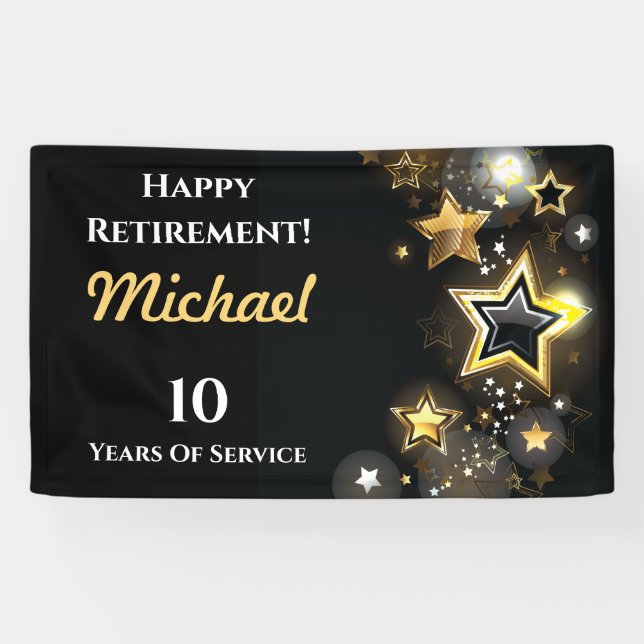 Personalized Custom Gold Star Retirement Banner (Horizontal)