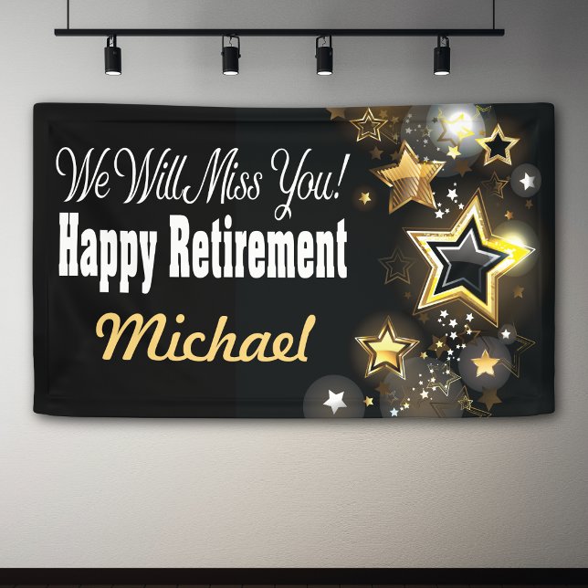 Personalized Custom Gold Star Retirement Banner (Retirement Banner send off party idea. Wish someone a happy retirement. Elegant and classy. )