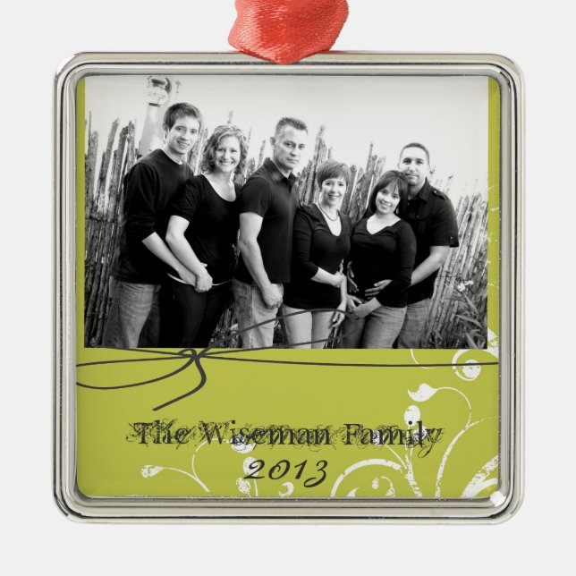 Personalized Custom Green Floral PHOTO Ornament (Front)