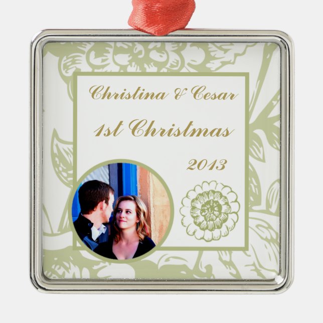 Personalized Custom Green Gerbera Daisy Flowers Li Metal Ornament (Front)