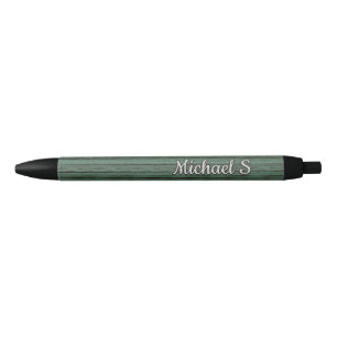 Personalized Custom Green Grey Woodgrain Pattern Black Ink Pen