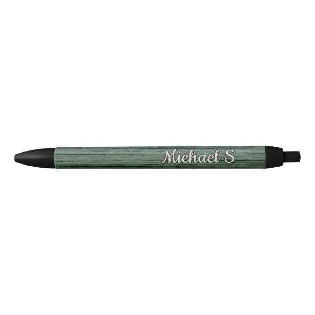 Personalized Custom Green Grey Woodgrain Pattern Black Ink Pen (Front)