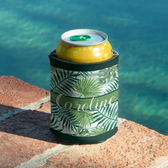 Personalized Custom Green Palm Leaves Pattern Can Cooler (In Situ Pool)