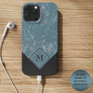 Personalized Custom Grey Teal Blue Black Marbled iPhone 15 Pro Max Case
