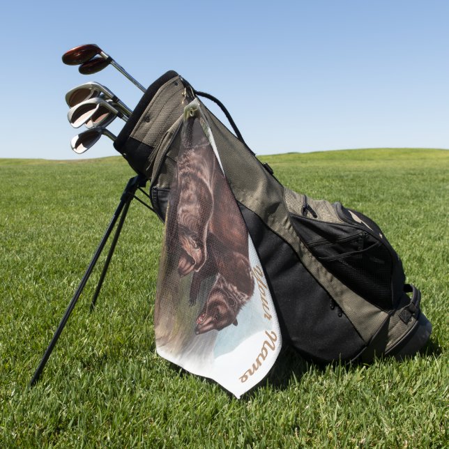 Personalized Custom Grizzly Bear Gifts Golf Towel (Green)