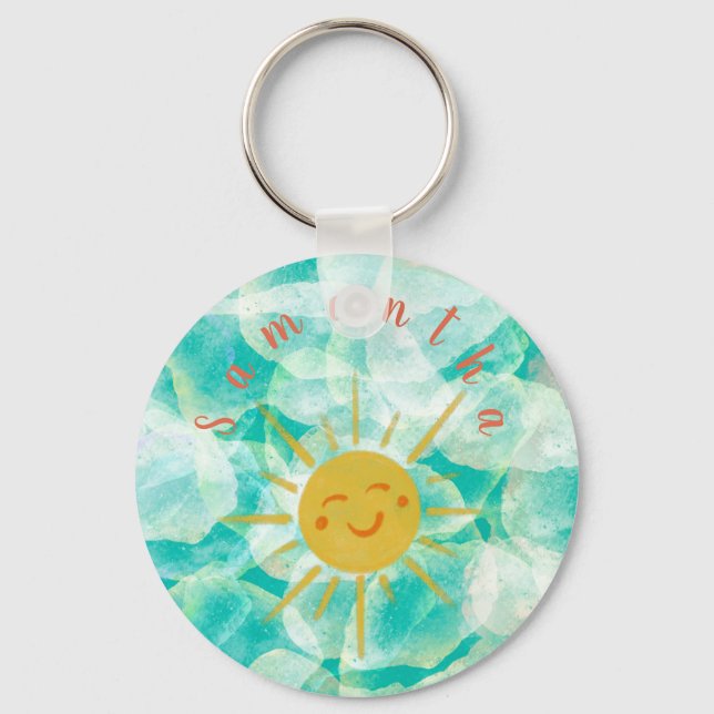 Personalized Custom Happy Sun and Waves Keychain (Front)