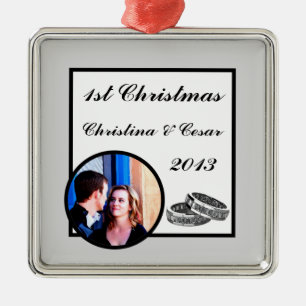 Personalized Custom His/Hers Diamond Wedding Band Metal Ornament