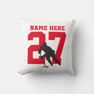 Personalized Custom Hockey Player Name Number Red Throw Pillow