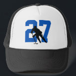 Personalized Custom Hockey Player Number Blue Trucker Hat<br><div class="desc">get your hockey number on a trucker hat in blue and black</div>