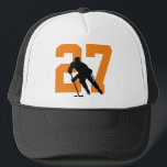Personalized Custom Hockey Player Number Orange Trucker Hat<br><div class="desc">get your hockey number on a trucker hat in orange and black</div>