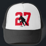 Personalized Custom Hockey Player Number Red Trucker Hat<br><div class="desc">get your hockey number on a trucker hat in red and black</div>