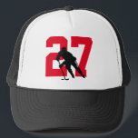 Personalized Custom Hockey Player Number Red Trucker Hat<br><div class="desc">get your hockey number on a trucker hat in red and black</div>