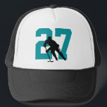 Personalized Custom Hockey Player Number Teal Trucker Hat<br><div class="desc">get your hockey number on a trucker hat in shark teal</div>