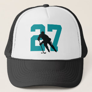Personalized Custom Hockey Player Number Teal Trucker Hat