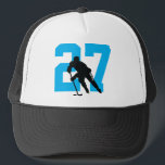 Personalized Custom Hockey Player Number Turquoise Trucker Hat<br><div class="desc">get your hockey number on a trucker hat in turquoise blue</div>