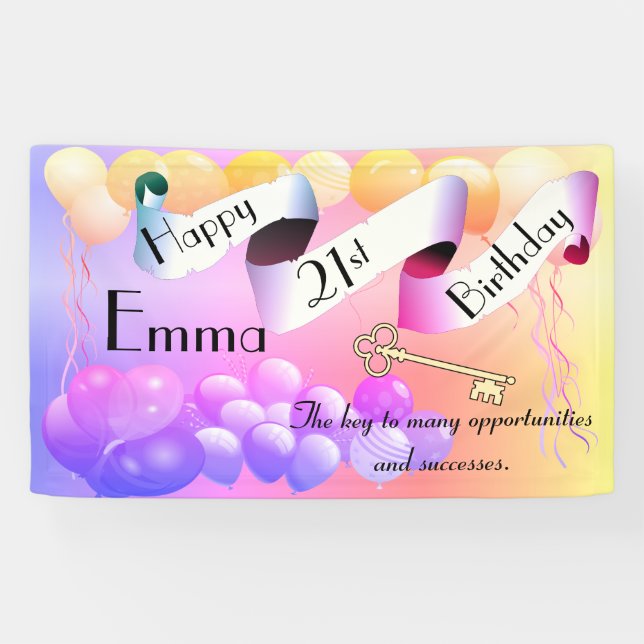Personalized Custom Idea Happy 21st Birthday Banner (Horizontal)