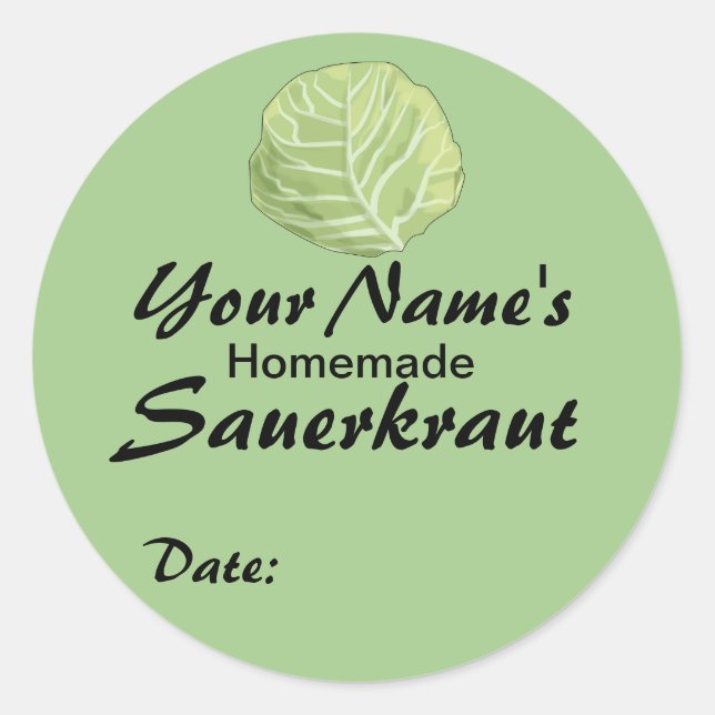 Personalized Custom Jar Labels Sauerkraut Cabbage (Front)