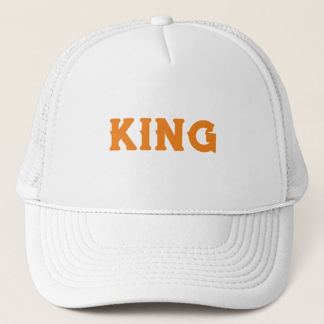 Personalized Custom King Text White and White Trucker Hat (Front)