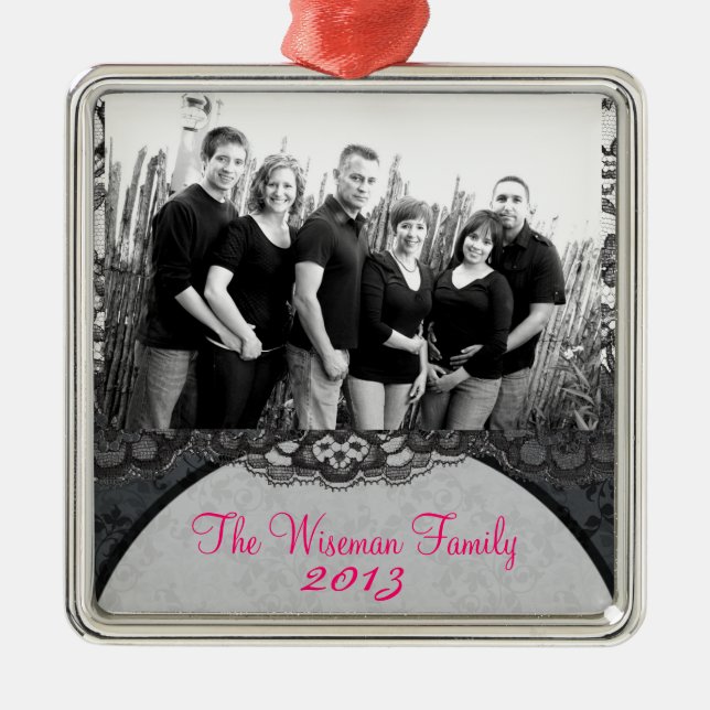Personalized Custom Lace Floral PHOTO Ornament (Front)
