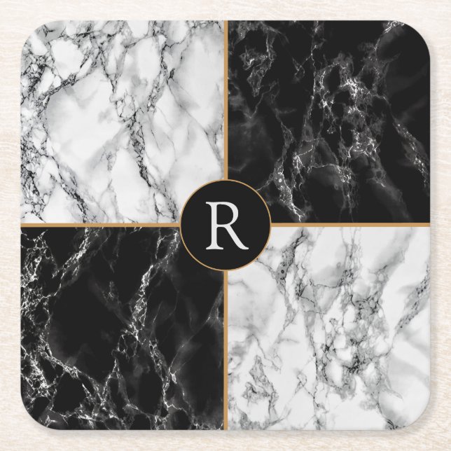 Personalized Custom Letter Paper Coaster Marble (Front)