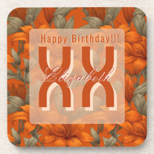 Personalized Custom Lilies Floral Adult Birthday Coaster