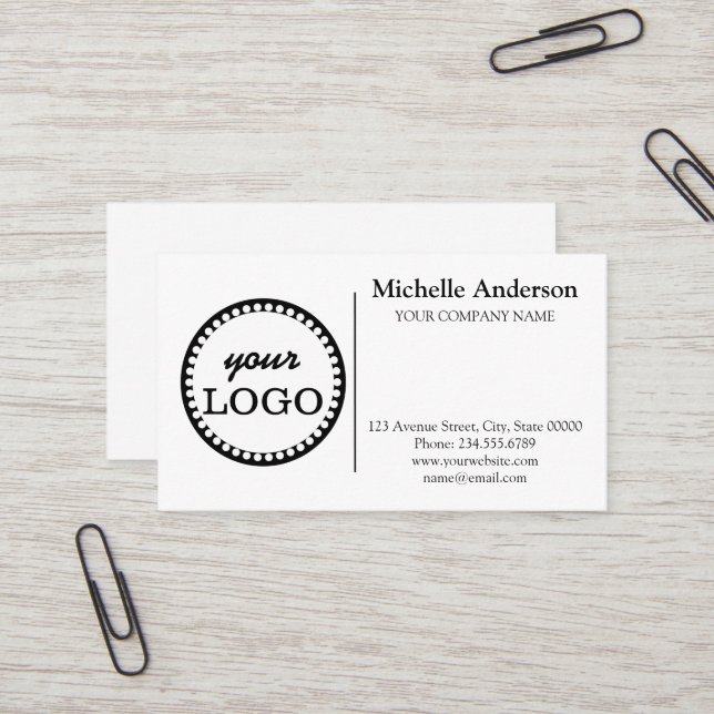 Personalized Custom logo modern minimalist white Business Card (Front/Back In Situ)