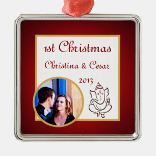 Personalized Custom Lord Ganesha/Hindu Red Spiritu Metal Ornament