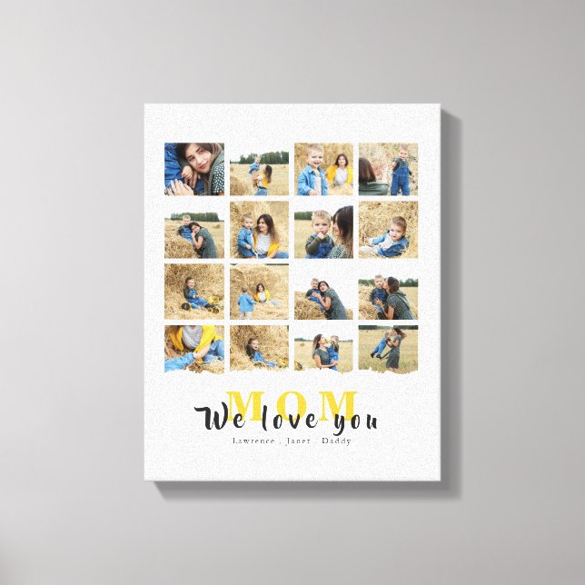 Personalized Custom Love You mom 16 family Photo Canvas Print (Front)