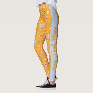 Personalized Custom Made Orange Floral Pattern Leggings