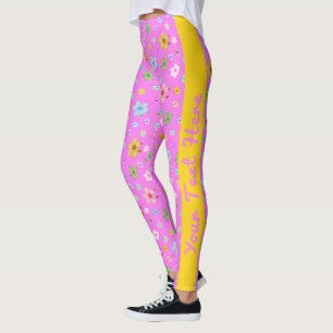 Personalized Custom Made Pink Floral Pattern Leggings