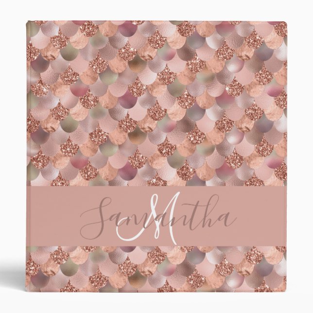 Personalized Custom Mermaid Rose Gold Scales Binder (Front)