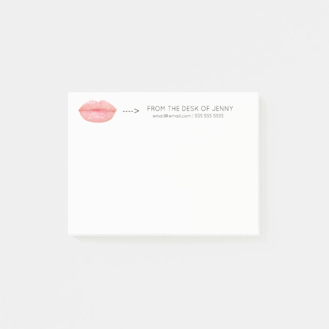 Personalized Custom Minimal Pink Rose Gold Lips Post-it Notes (Front)