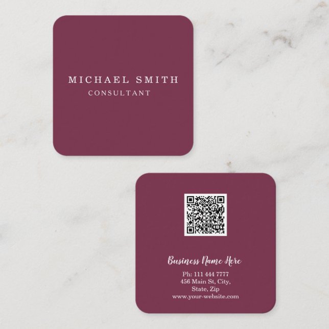 Personalized Custom Minimalist Modern QR Code Logo Square Business Card (Front/Back)