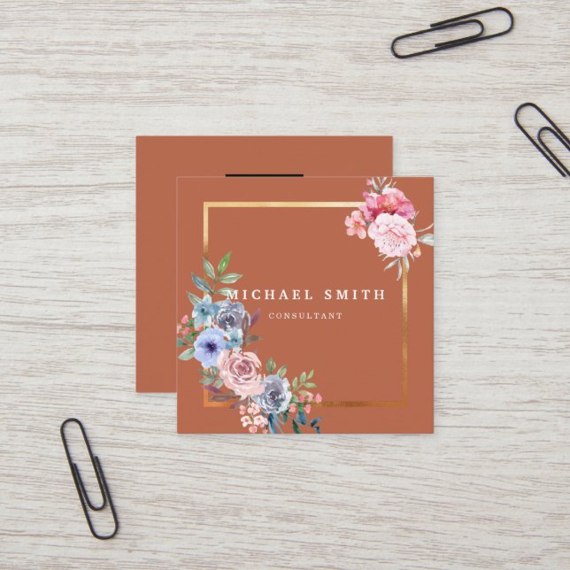 Personalized Custom Minimalist Modern QR Code Logo Square Business Card (Front/Back In Situ)