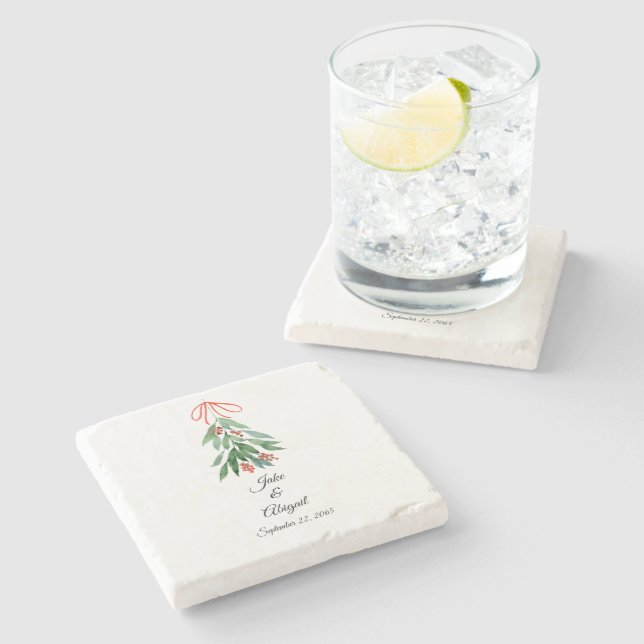 Personalized Custom Mistletoe Christmas  Stone Coaster (Side)
