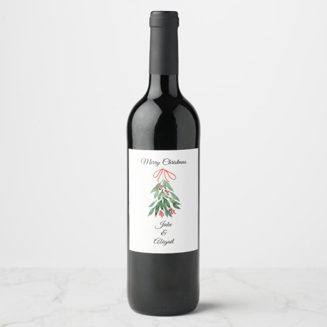 Personalized Custom Mistletoe Merry Christmas Wine Label (Front)