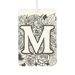 Personalized Custom Monogram Black and White Flora Air Freshener