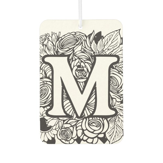 Personalized Custom Monogram Black and White Flora Air Freshener (Front)