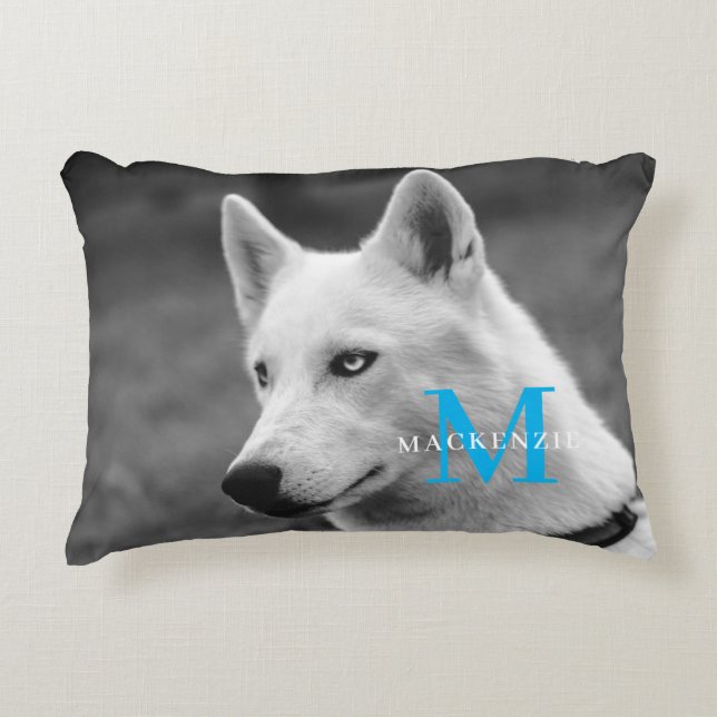 Personalized Custom Monogram Elegant Dog Pet Photo Accent Pillow (Front)